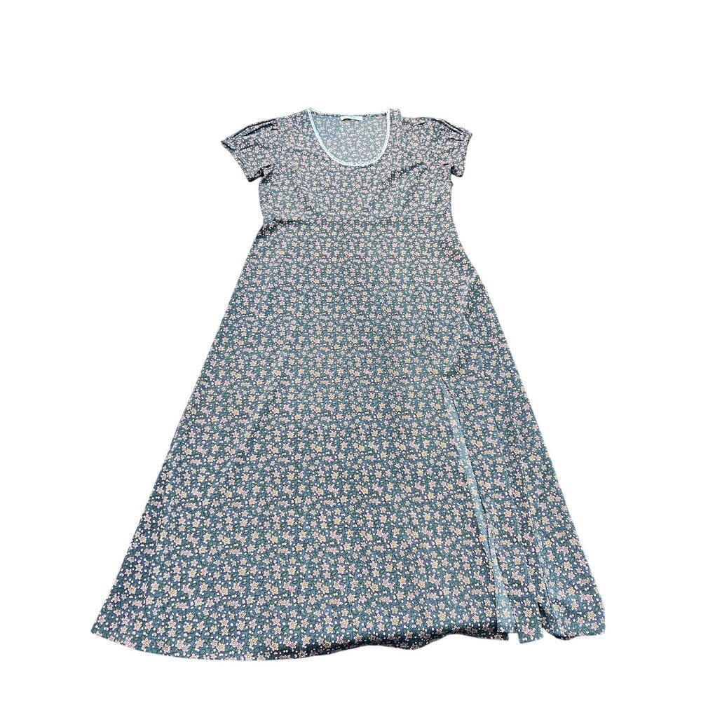 Natural Life Women’s Daisy Print Floral Side Slit Short Sleeve Maxi Dress Size L